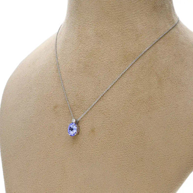Colier Aur Alb 18k, Tanzanit 1.50 ct, Diamante 0.02 ct