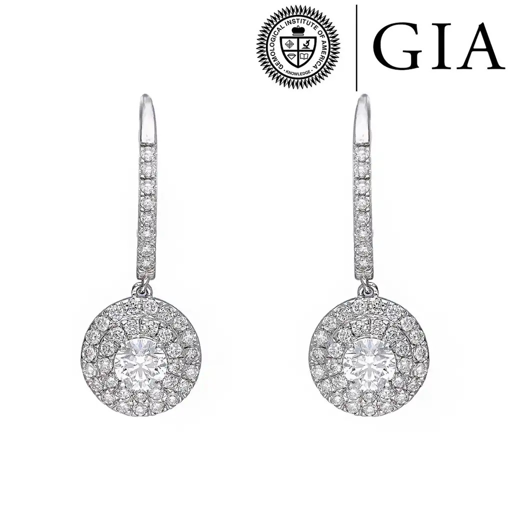 Cercei Aur Alb 18k, Diamante 2.04 ct