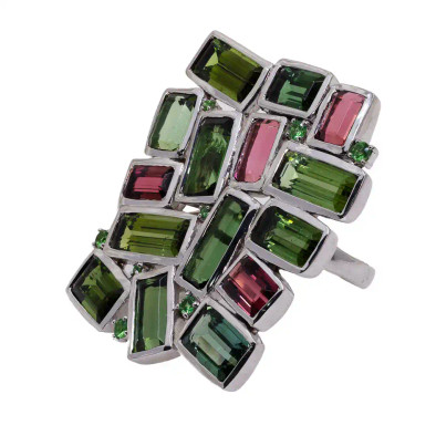 Inel Argint 925, Turmalina, Tsavorite