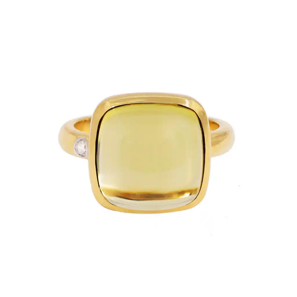 Inel Aur Galben 18k, Lemon Cuart 11.90 ct, Diamant 0.03 ct