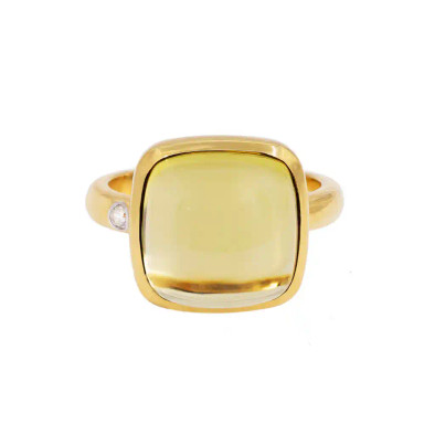 Inel Aur Galben 18k, Lemon Cuart 11.90 ct, Diamant 0.03 ct