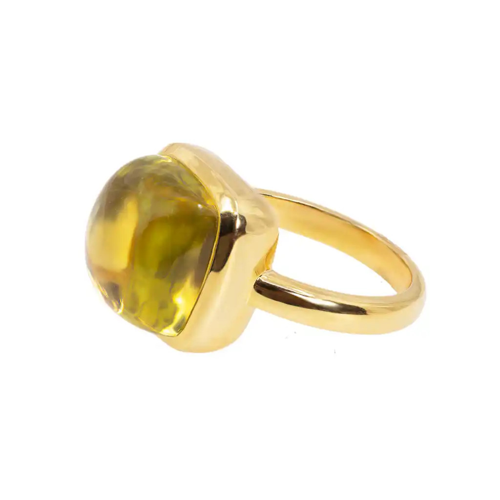 Inel Aur Galben 18k, Lemon Cuart 11.90 ct, Diamant 0.03 ct