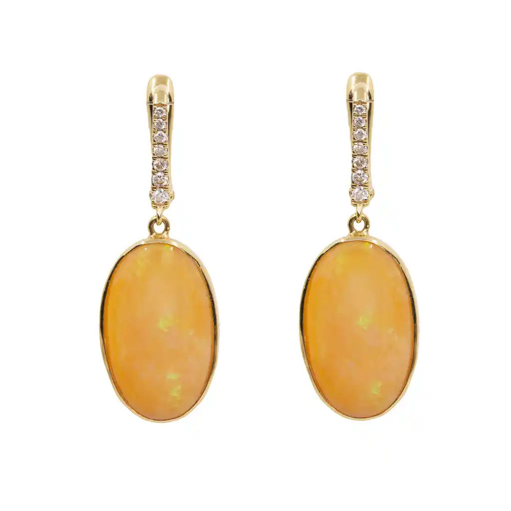 Cercei Aur Galben 18k, Opal 14.08 ct, Diamante 0.18 ct