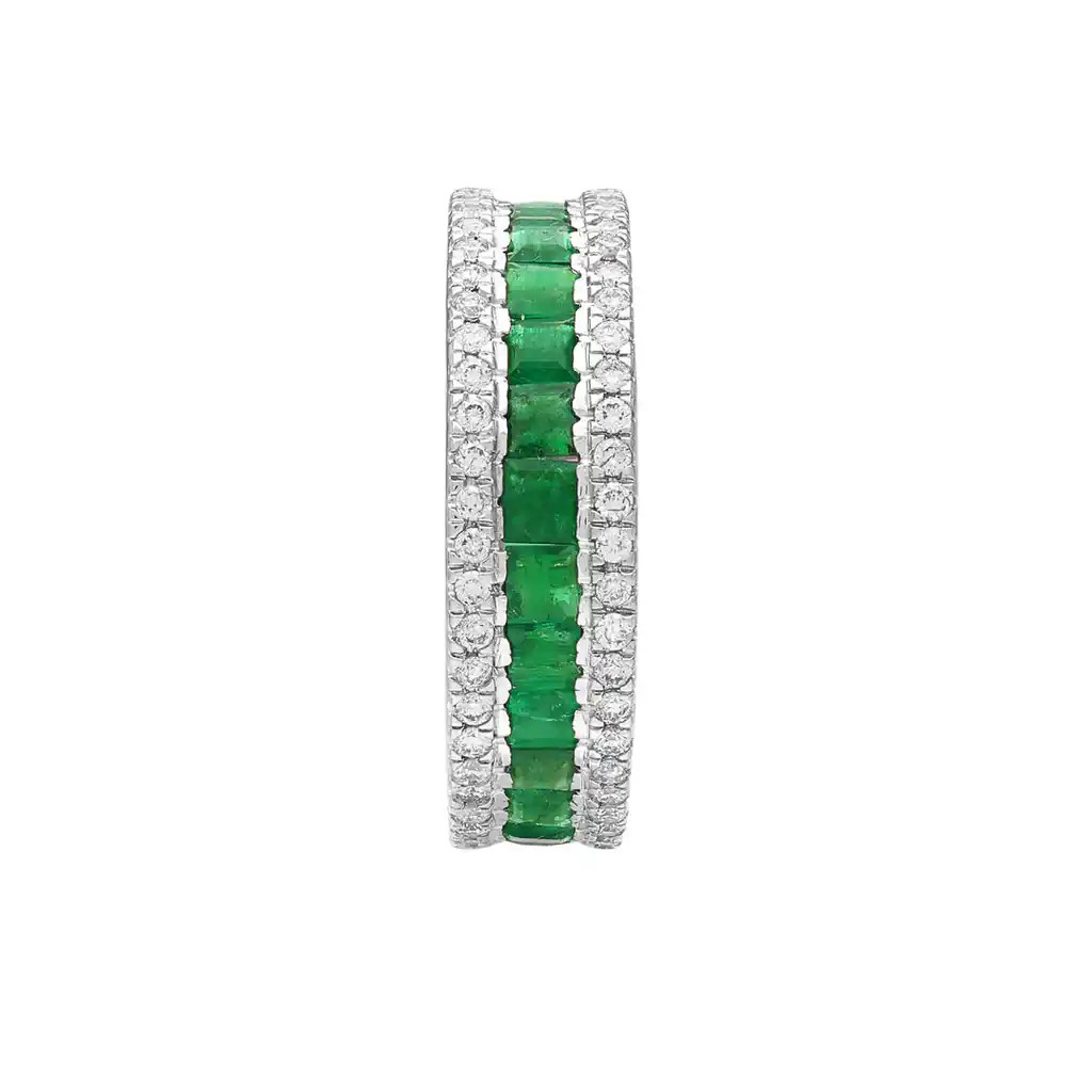 Inel Eternity Aur Alb 18k, Smaralde 2.50 ct, Diamante Naturale 0.65 ct