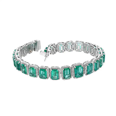 Bratara  Aur Alb 18k, Smaralde 16.19 ct, Diamante 1.28 ct