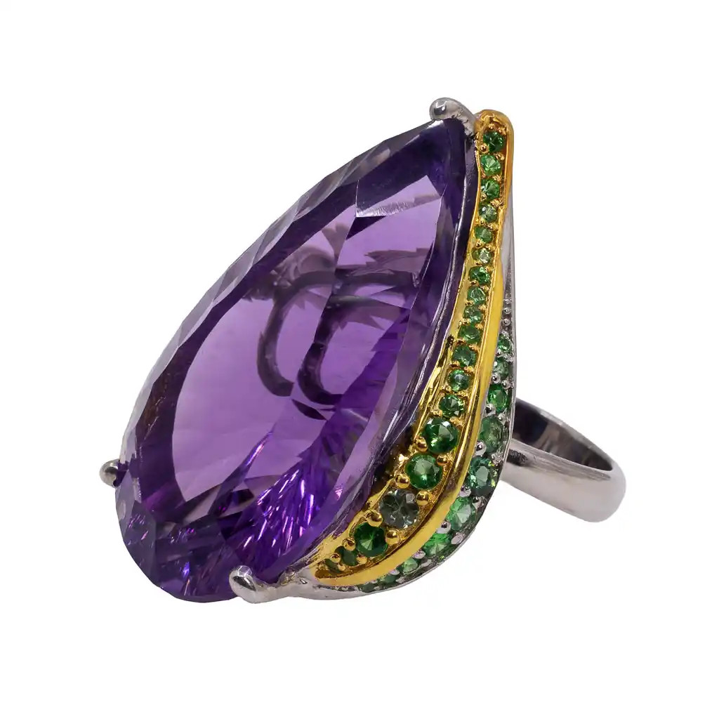 Inel Argint 925, Ametist, Tsavorite