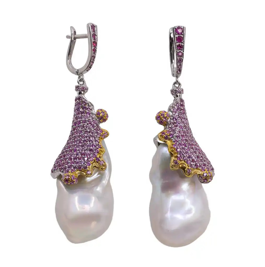 Cercei Argint 925, Perle Baroque, Safire