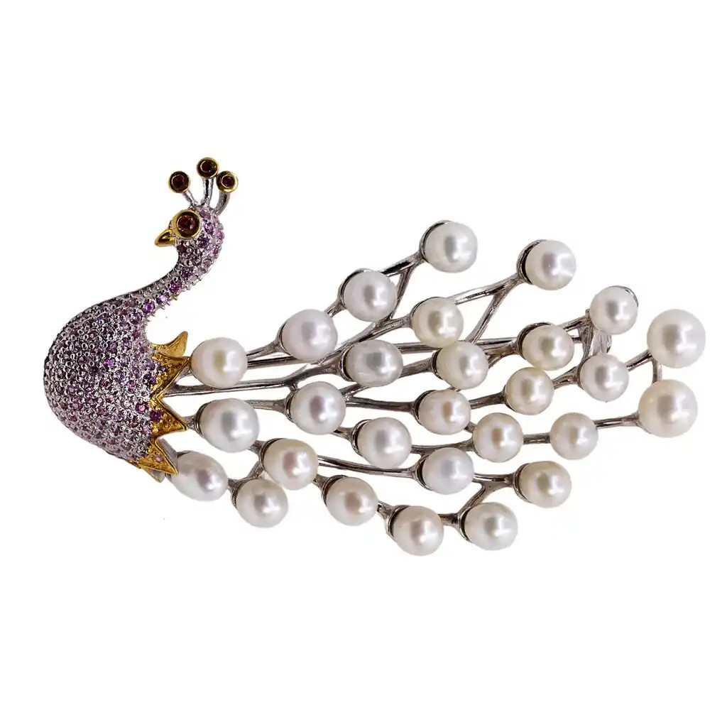 Brosa-Pandantiv Argint 925, Perle, Safire Roz
