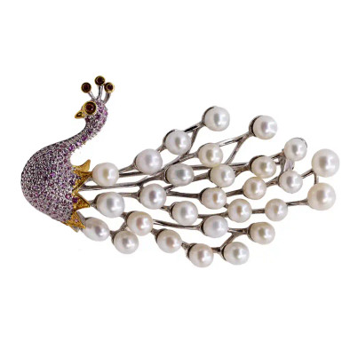 Brosa-Pandantiv Argint 925, Perle, Safire Roz