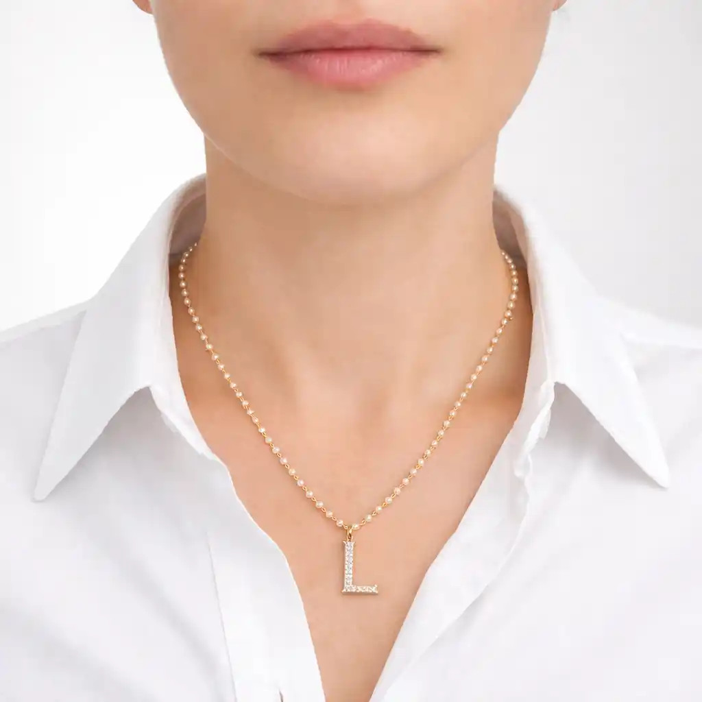 Colier Aur Galben 14K, Perle 11.20 Ct, Safire Albe 0.50 Ct, litera L