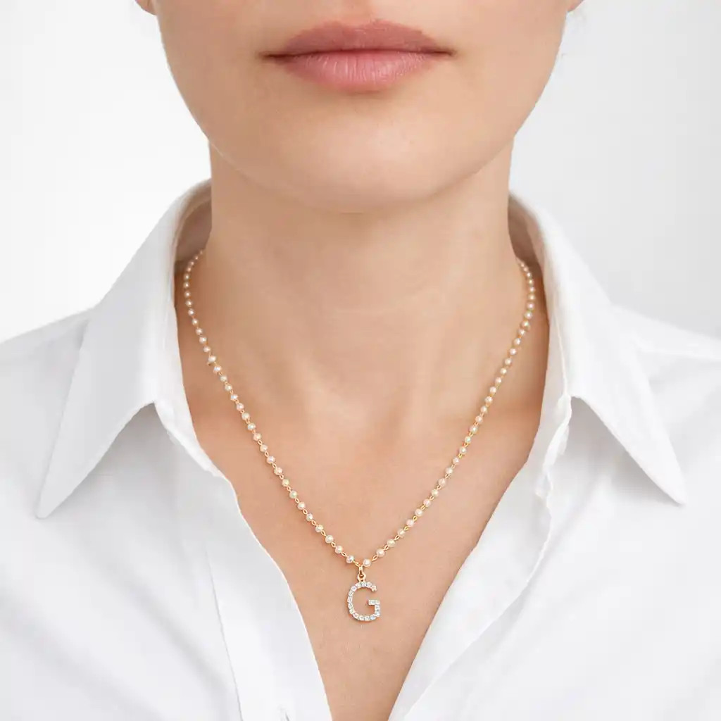Colier Aur Galben 14K, Perle 11.20 Ct, Safire Albe 0.50 Ct, litera G