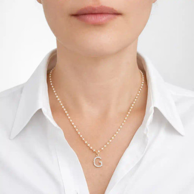 Colier Aur Galben 14K, Perle 11.20 Ct, Safire Albe 0.50 Ct, litera G