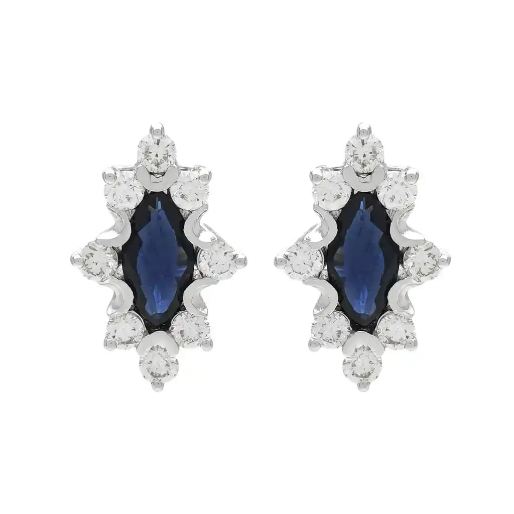 Cercei Aur Alb 18k, Safire 0.69 Ct, Diamante Naturale 0.30 Ct