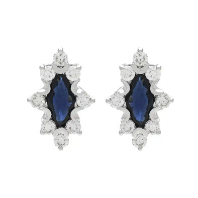 Cercei Aur Alb 18k, Safire 0.69 Ct, Diamante Naturale 0.30 Ct
