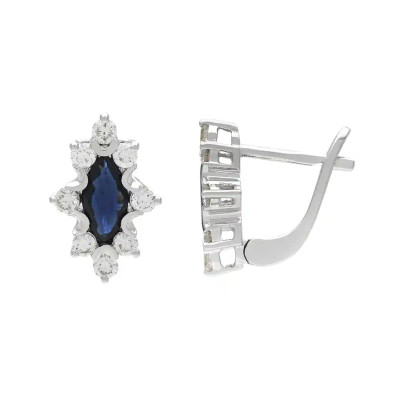 Cercei Aur Alb 18k, Safire 0.69 Ct, Diamante Naturale 0.30 Ct
