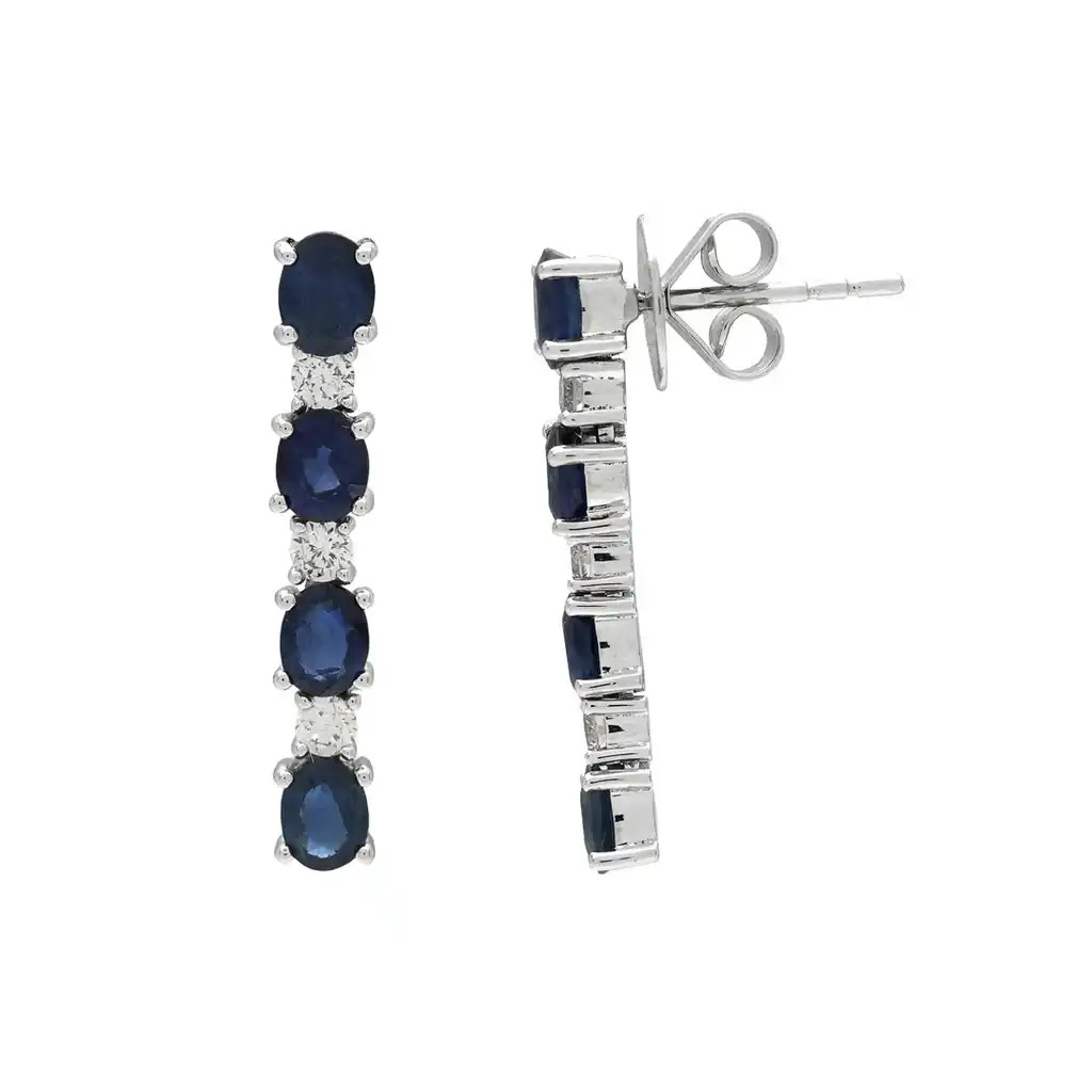 Cercei Aur Alb 14k, Safire 2.66 Ct, Diamante Naturale 0.39 Ct