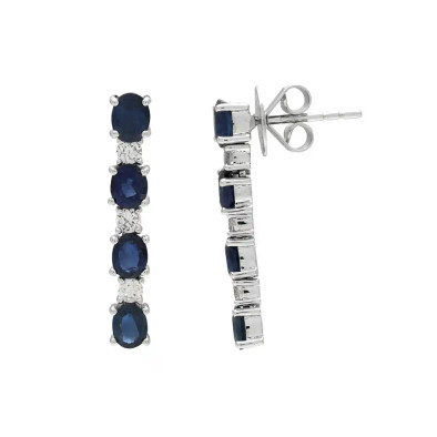 Cercei Aur Alb 14k, Safire 2.66 Ct, Diamante Naturale 0.39 Ct