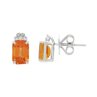 Cercei Aur Alb 18K, Safire  Orange 2.72 ct, Diamante Naturale 0.08 ct