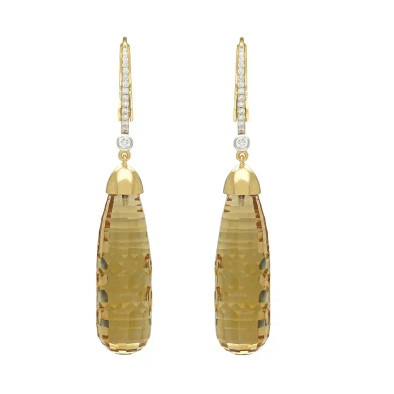 Cercei Aur Galben 14k, Citrin 58 ct, Diamante Naturale  0.28 ct