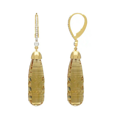 Cercei Aur Galben 14k, Citrin 58 ct, Diamante Naturale  0.28 ct