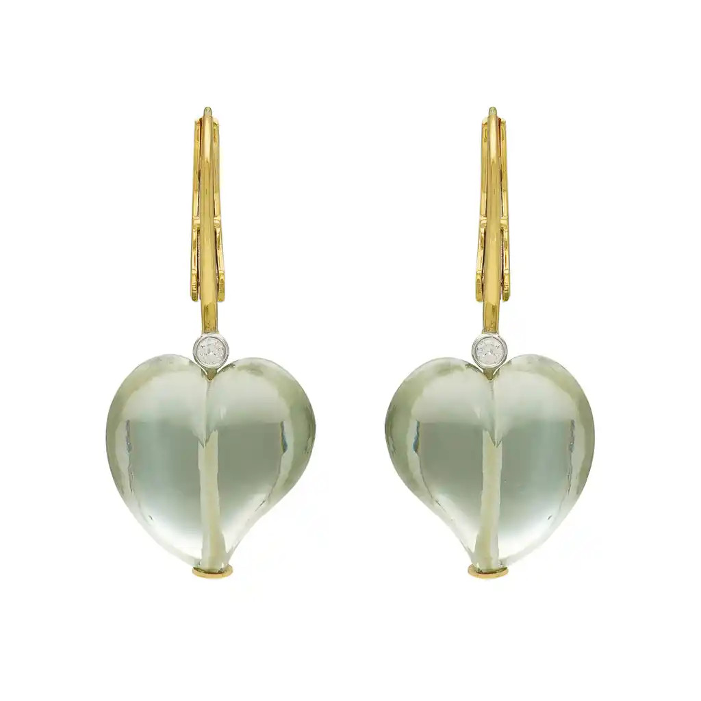 Cercei Aur Galben 14k, Ametist Verde 36.20 ct, Diamante Naturale 0.08 ct