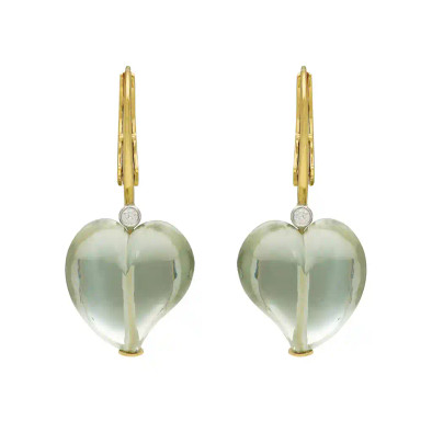 Cercei Aur Galben 14k, Ametist Verde 36.20 ct, Diamante Naturale 0.08 ct