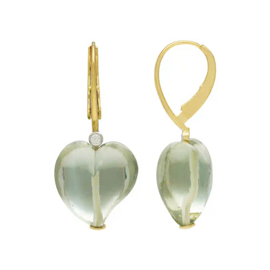 Cercei Aur Galben 14k, Ametist Verde 36.20 ct, Diamante Naturale 0.08 ct