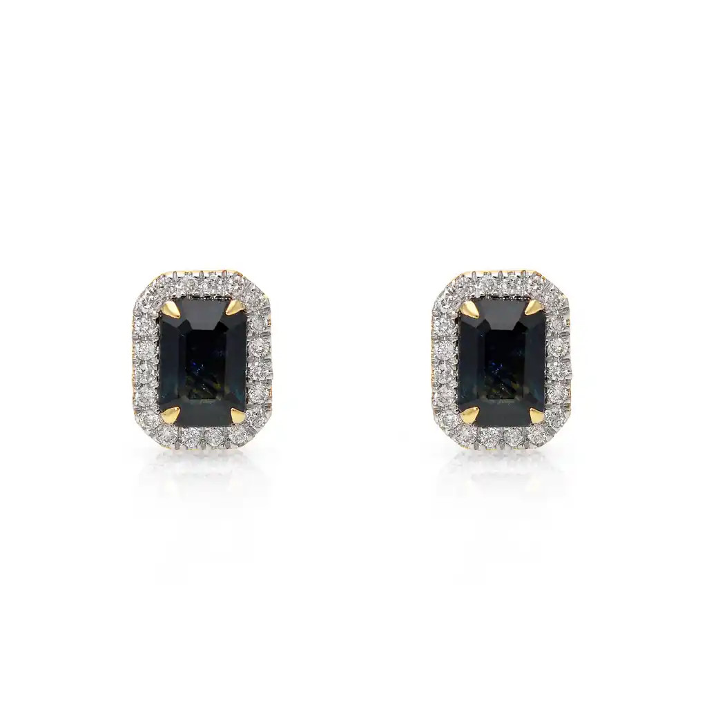 Cercei Aur Galben 18k, Safir 1.40 Ct, Diamante Naturale  0.17 Ct