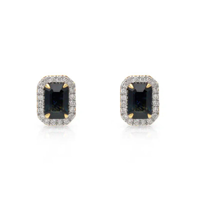 Cercei Aur Galben 18k, Safir 1.40 Ct, Diamante Naturale  0.17 Ct
