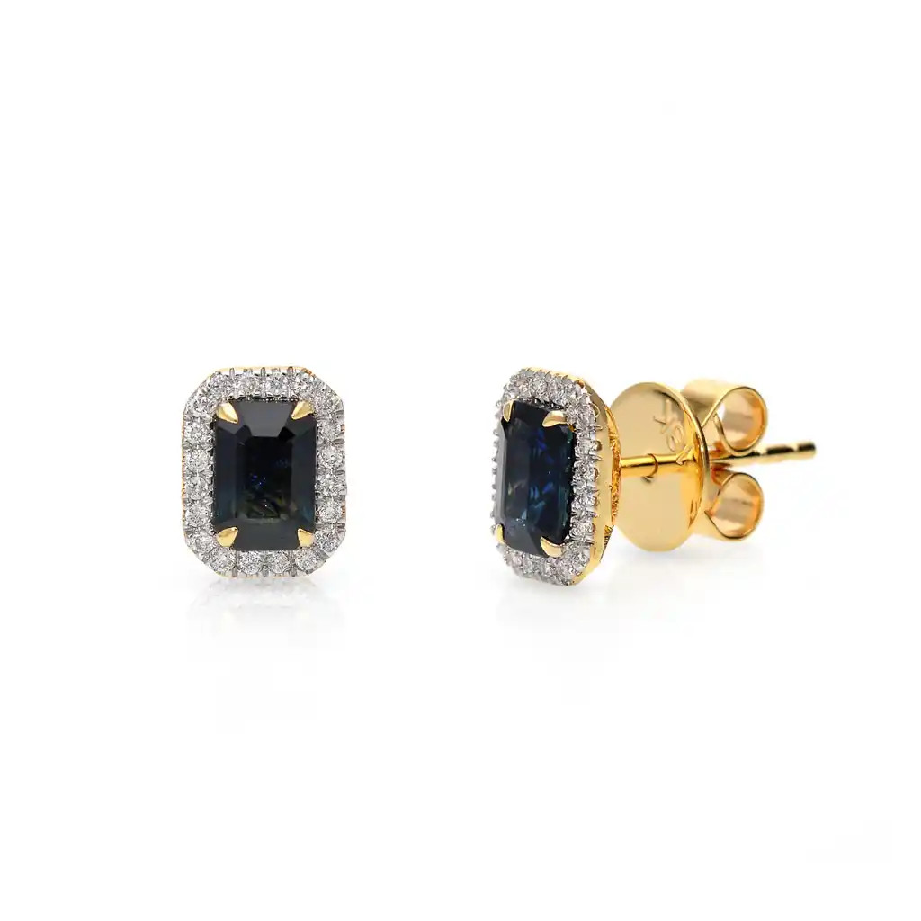 Cercei Aur Galben 18k, Safir 1.40 Ct, Diamante Naturale  0.17 Ct