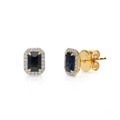 Cercei Aur Galben 18k, Safir 1.40 Ct, Diamante Naturale  0.17 Ct