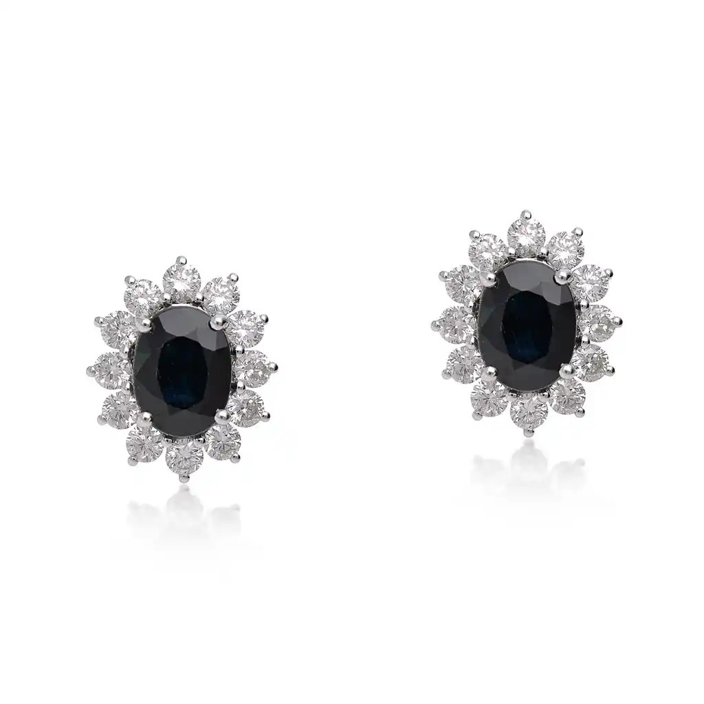  Cercei Aur Alb 18k, Safir 3.75 Ct, Diamante 1.26 Ct 1