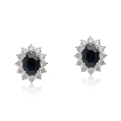  Cercei Aur Alb 18k, Safir 3.75 Ct, Diamante 1.26 Ct 1
