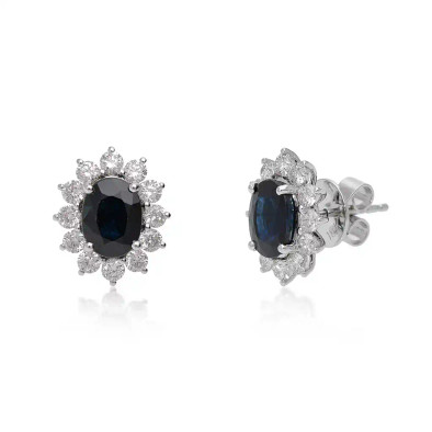  Cercei Aur Alb 18k, Safir 3.75 Ct, Diamante 1.26 Ct 3