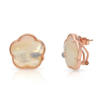  Cercei Aur Roz 14K, Sidef 29.50 Ct, Diamante 0.14 Ct 3