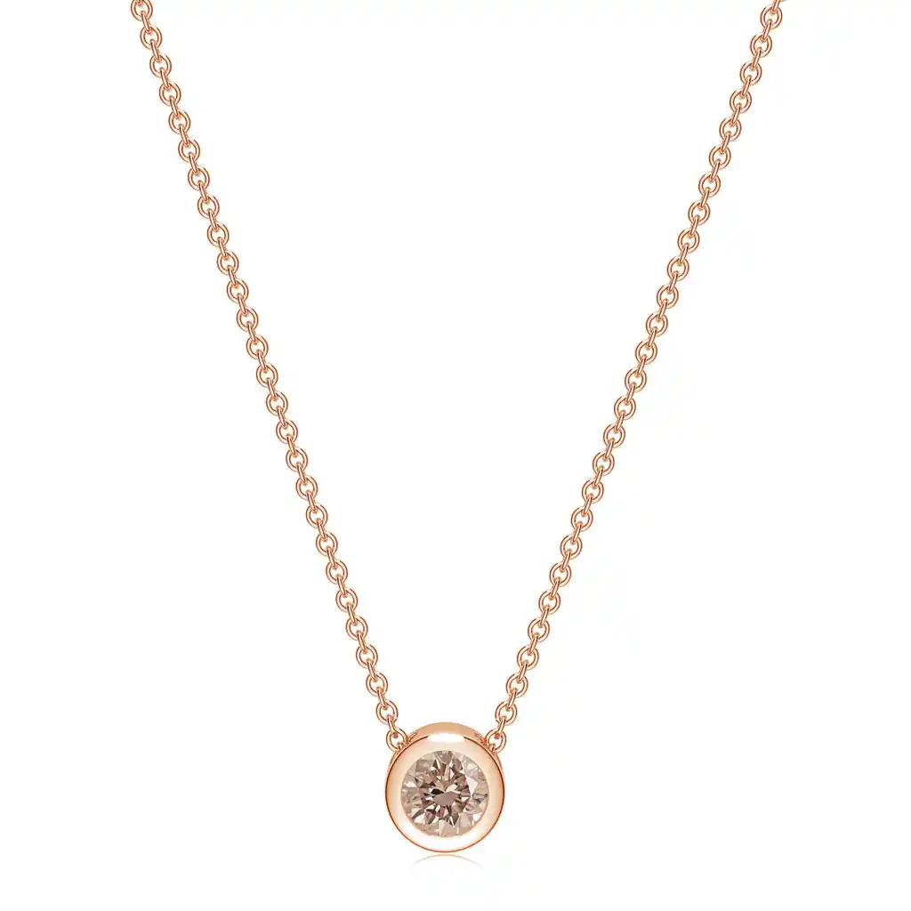 Colier Aur Roz 18k, Diamant Solitaire Champagne 0.11 Ct