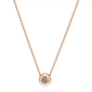 Colier Aur Roz 18k, Diamant Solitaire Champagne 0.11 Ct