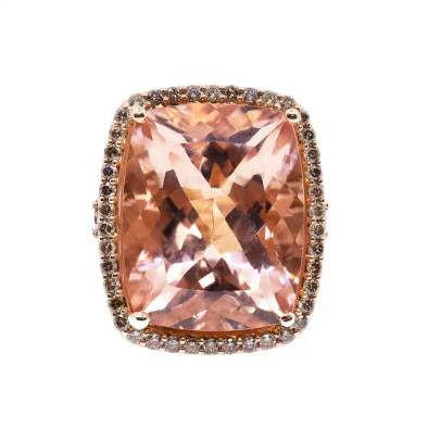Inel Aur Roz 18k, Morganit 24.10 ct, Safire Roz 0.42 ct, Diamante Champagne 2.65 ct