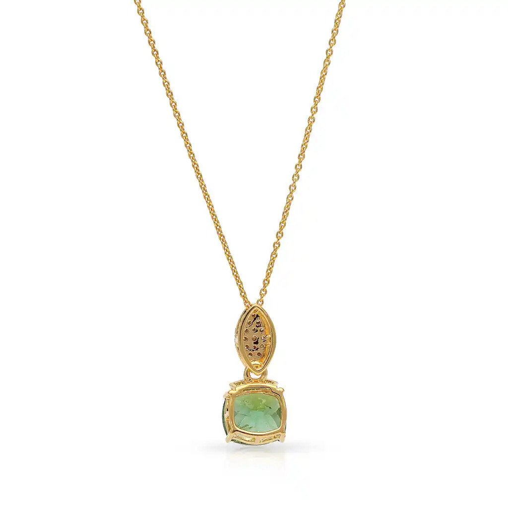 Colier Aur Galben 14k, Turmalina 1.30 Ct, Diamante Naturale 0.13 Ct