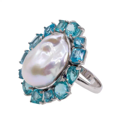 Inel Argint 925, Perla Baroque, Apatit
