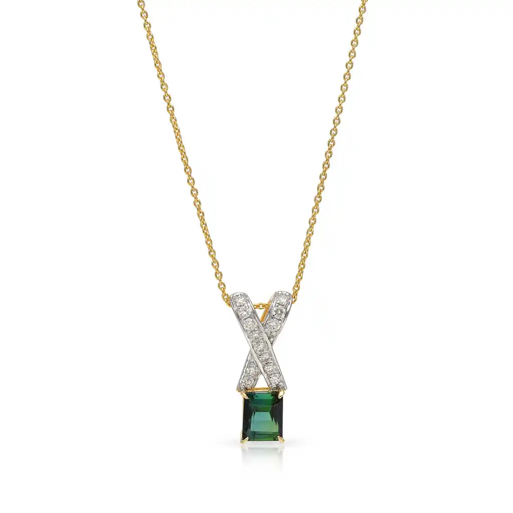 Colier Aur Galben 14k, Turmalina 0.95 Ct, Diamante Naturale 0.23 Ct