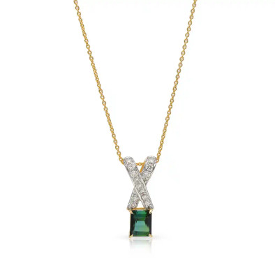 Colier Aur Galben 14k, Turmalina 0.95 Ct, Diamante Naturale 0.23 Ct