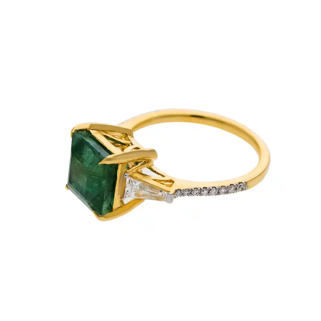 Inel Aur Galben 18k, Smaralde 3.30 ct, Diamante Naturale  0.42 ct