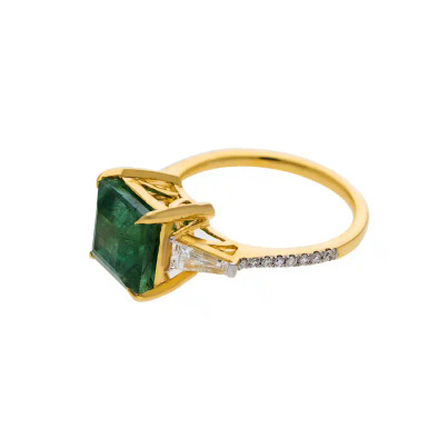Inel Aur Galben 18k, Smaralde 3.30 ct, Diamante Naturale  0.42 ct