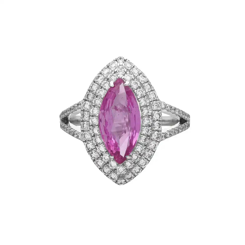 Inel Aur Alb 18k, Safir Roz 1.81 ct, Diamante Naturale 0.70 ct