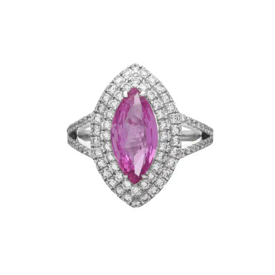 Inel Aur Alb 18k, Safir Roz 1.81 ct, Diamante Naturale 0.70 ct
