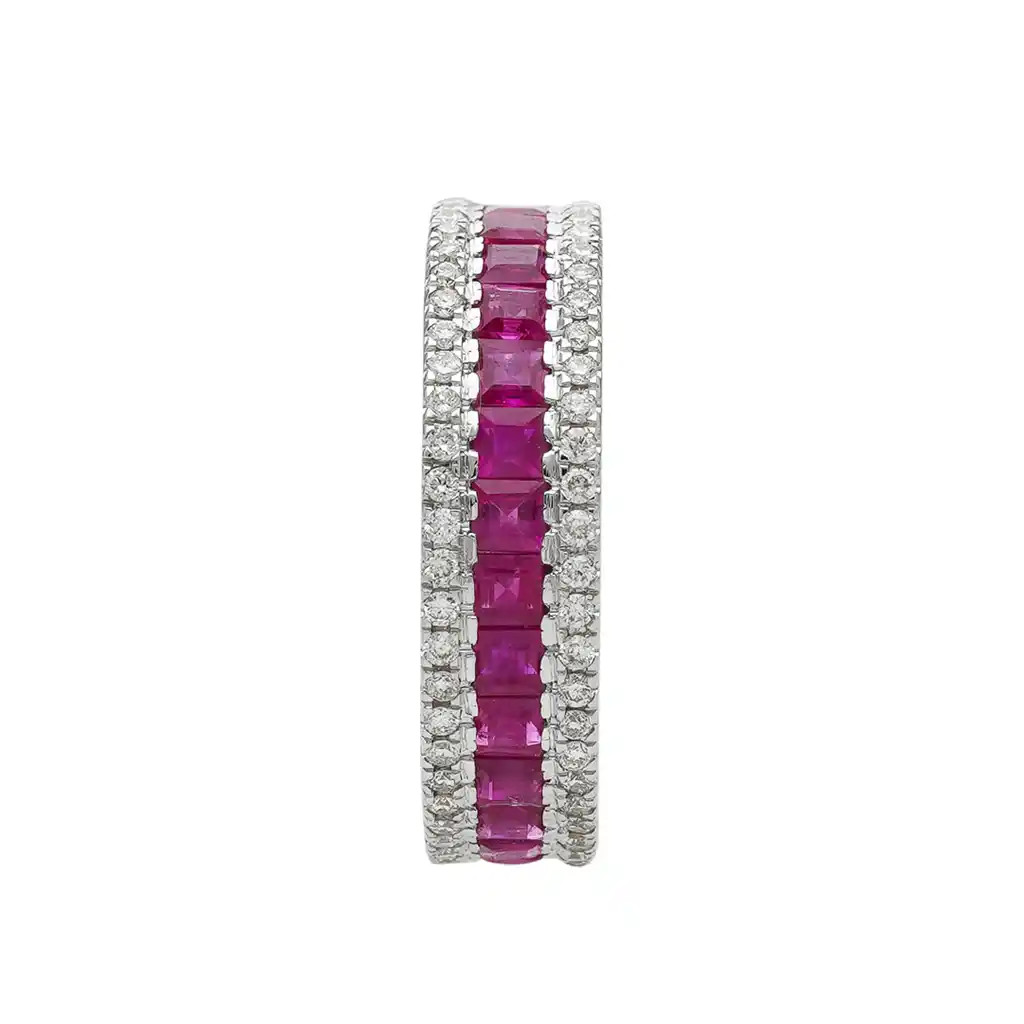 Inel Eternity Aur Alb 18k, Rubine 3.25 ct, Diamante Naturale 0.65 ct