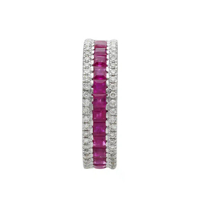 Inel Eternity Aur Alb 18k, Rubine 3.25 ct, Diamante Naturale 0.65 ct