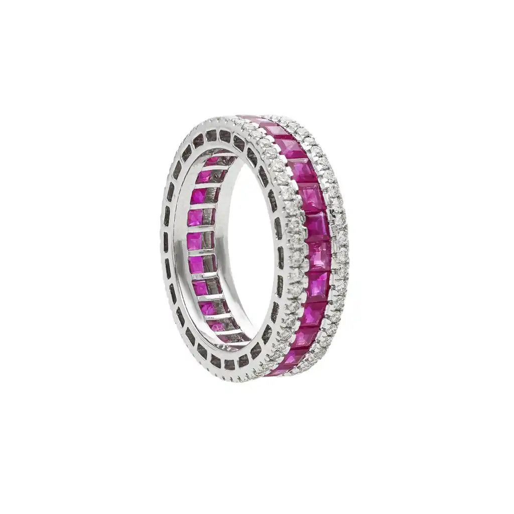 Inel Eternity Aur Alb 18k, Rubine 3.25 ct, Diamante Naturale 0.65 ct