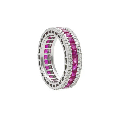 Inel Eternity Aur Alb 18k, Rubine 3.25 ct, Diamante Naturale 0.65 ct